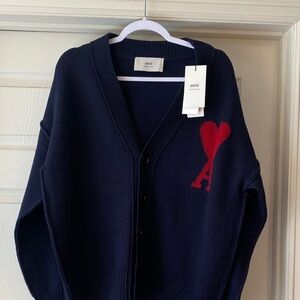 Ami Paris Net Sustain Intarsia merino Wool Cardigan Sz M.  NWT Box2